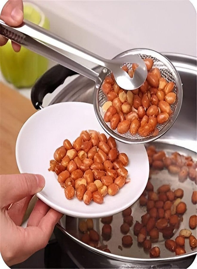 Florisca Stainless Steel 2-in-1 Frying Filter Spoon with Clip - Cooking Mesh Strainer Tongs for Oil Drain, Fry, BBQ, and Kitchen Serving Tool - Image 2